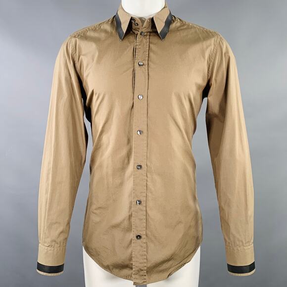 DOLCE & GABBANA Size M Tan Black Cotton Contrast Trim Long Sleeve Shirt - Picture 1 of 8